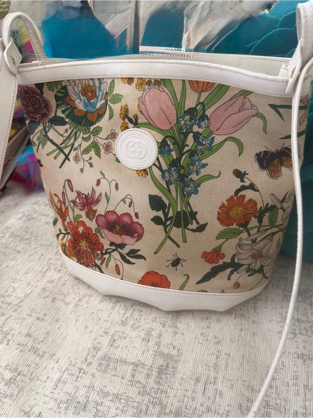 Gucci Cream Floral Canvas Shoulder Bag